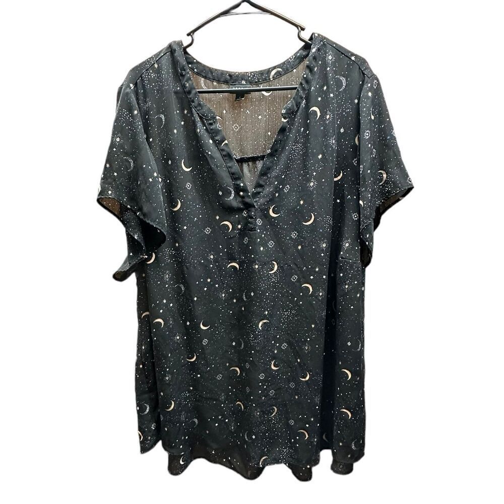 Torrid Georgette Black Star Hi Low Short Sleeve Blouse Shirt Size 4X